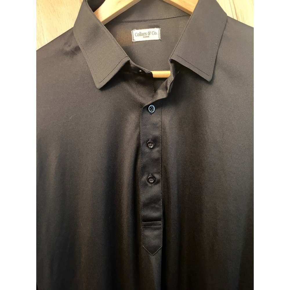 Collars & Co. Dress Collar Polo Black Long Sleeve Performance Mens Shirt XL - Picture 2 of 8